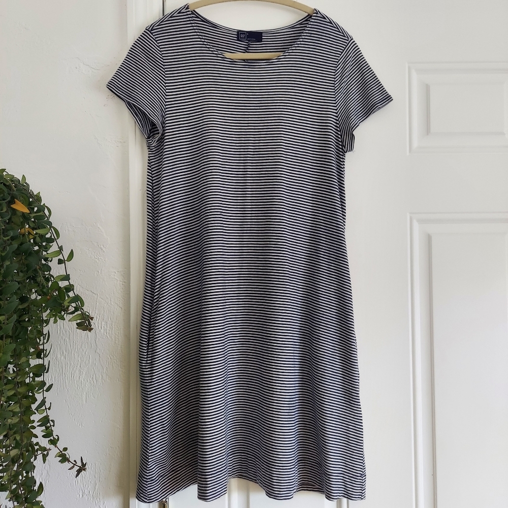 GAP Navy Blue and White Striped Dress